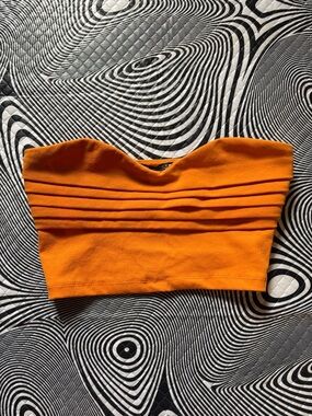 Zara Bright Orange Strapless Pleated Crop Top